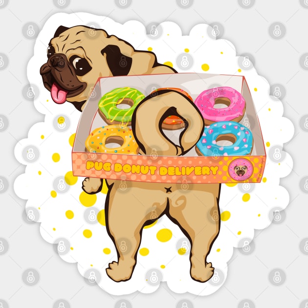 Pug Donut Delivery Cute Chonky Dog Hardworking | 5 donuts plus a tail Sticker by anycolordesigns